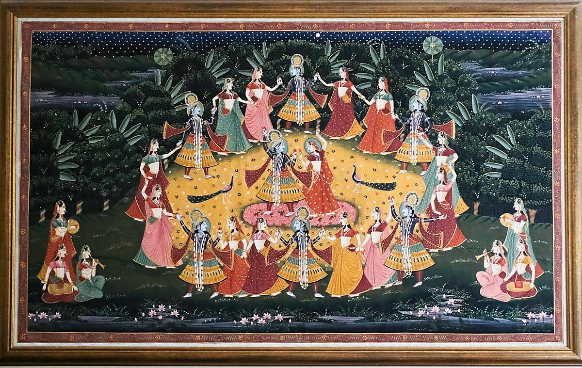 A painting of dancing figures on a dark ground